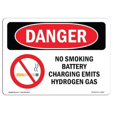 OSHA Danger Sign, No Smoking Battery Charging Area, 10in X 7in Aluminum